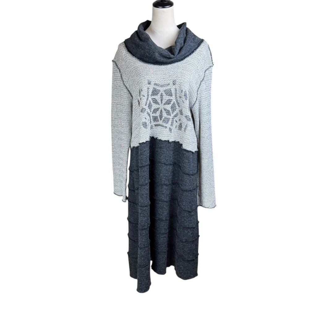 Bodil Boucle Knit Fair Isle Long Sleeve Cowl Neck Midi Tiered Sweater Dress
